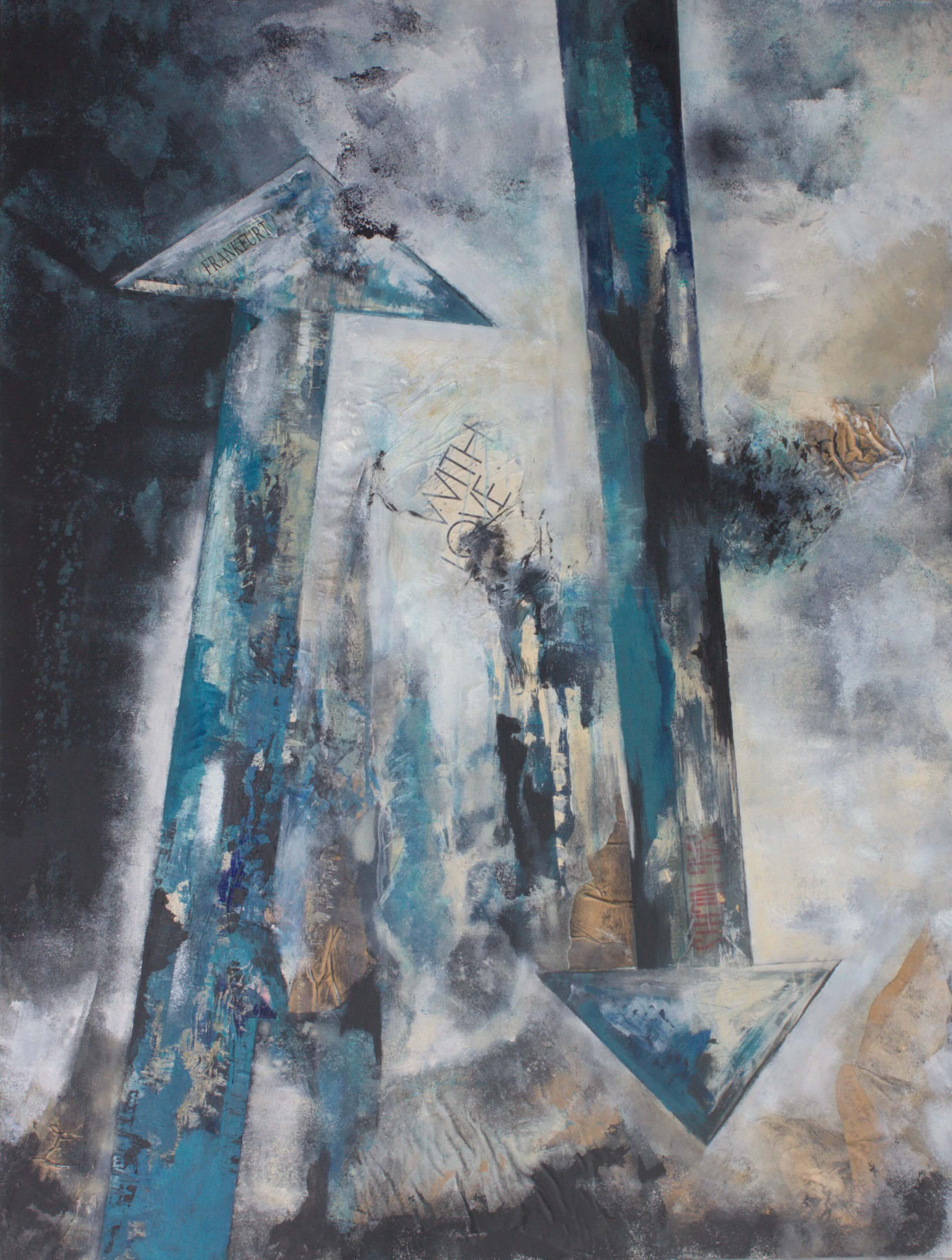 Love in the elevator, Acryl, Collage, Mischtechnik auf Lwd., 80 x 100 cm