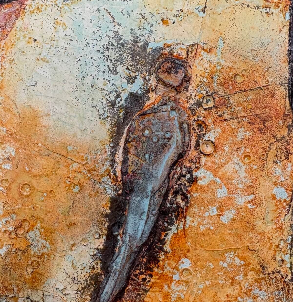 Fresko/Intonaco Sumpfkalk, Pigmente, Tusche, Beize, Schellack, Austroplatte 10 x 10 cm, 2025