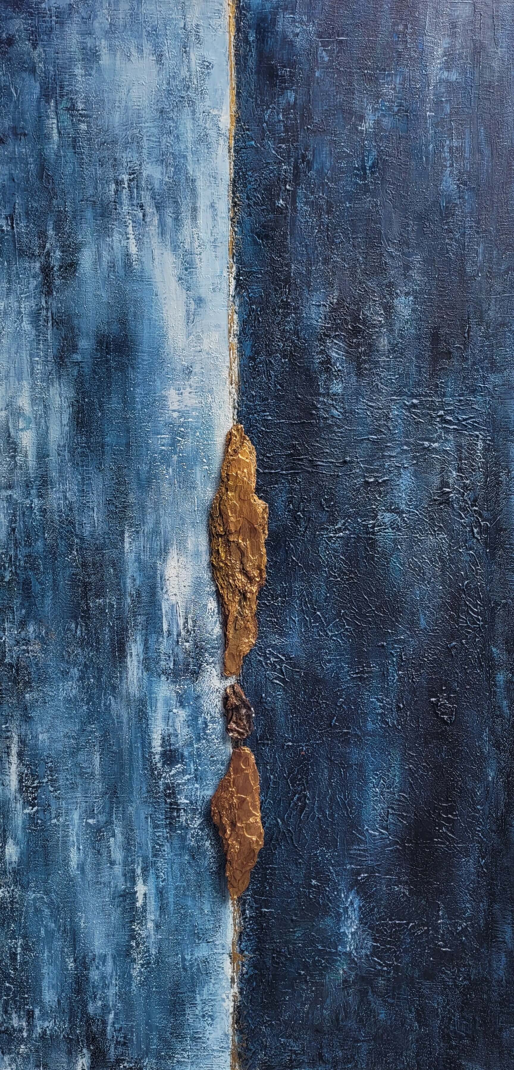 ZWISCHENWELT, Acryl/veredelte Rinde auf Leinwand, 120 x 60, 2025